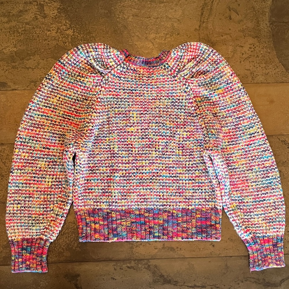 Worn 1x Design History Puff-Shoulder Multicolor Knit Women's Sweater - Picture 3 of 3